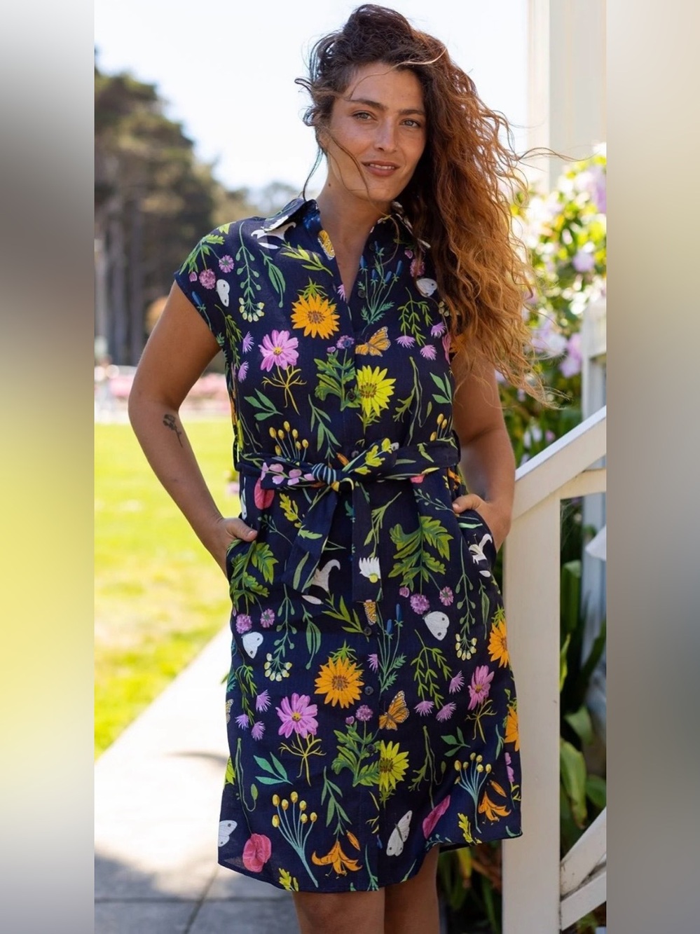 Lesley Evers, MELINDA dress Prairie Posy Navy, SZ M, Like *NEW* - Picture 2 of 3